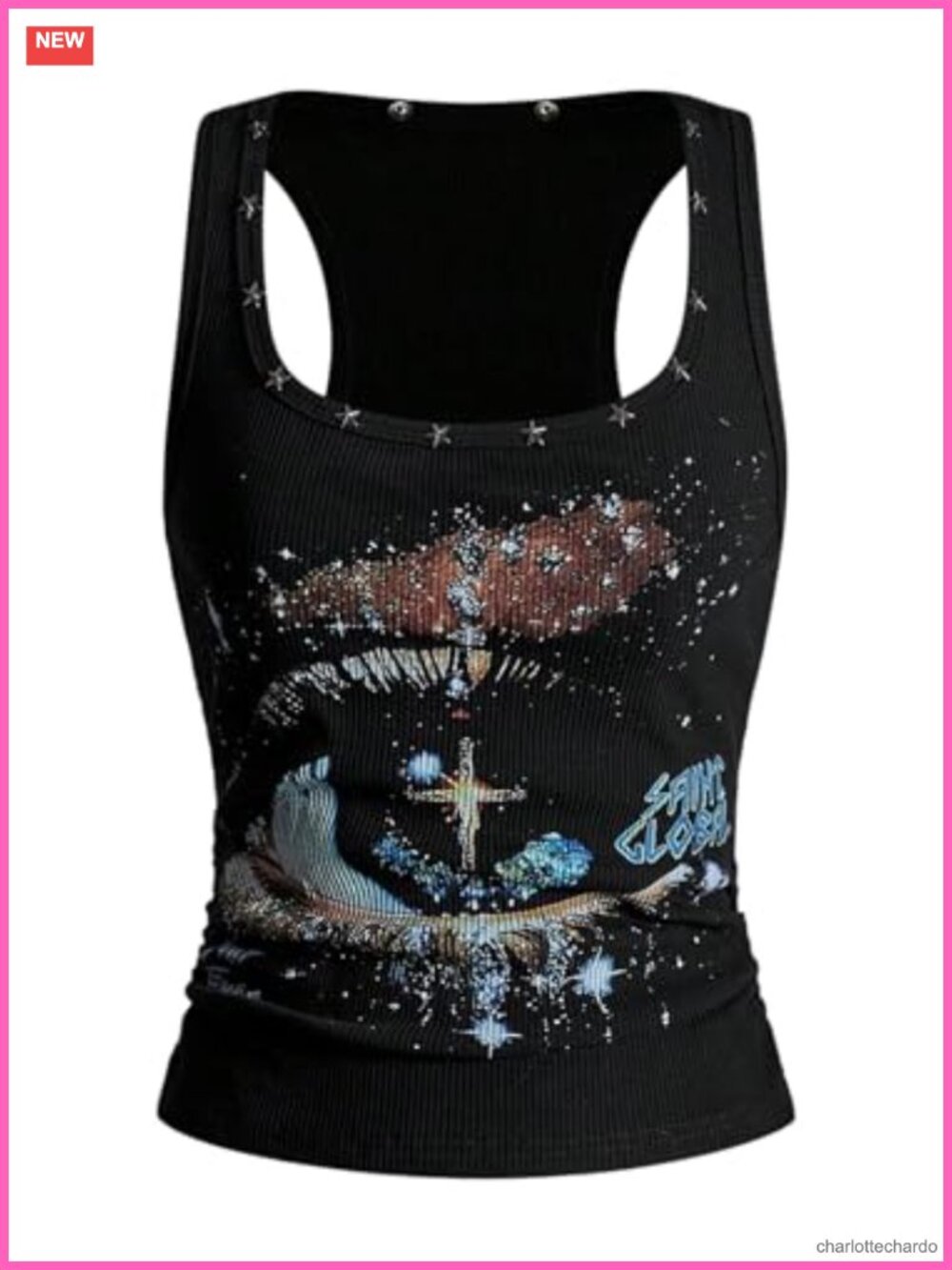 Sleeveless Graphic Studded Rivet Slim Fit Tank Top Gothic Rave Grunge Punk